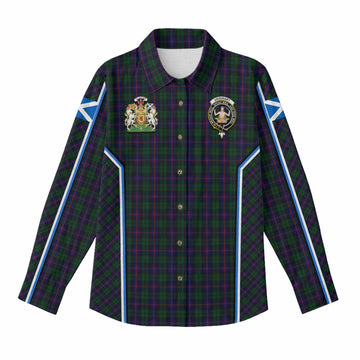 Urquhart Tartan Crest Women Casual Shirt Scotland Coat of Arm Flag Style