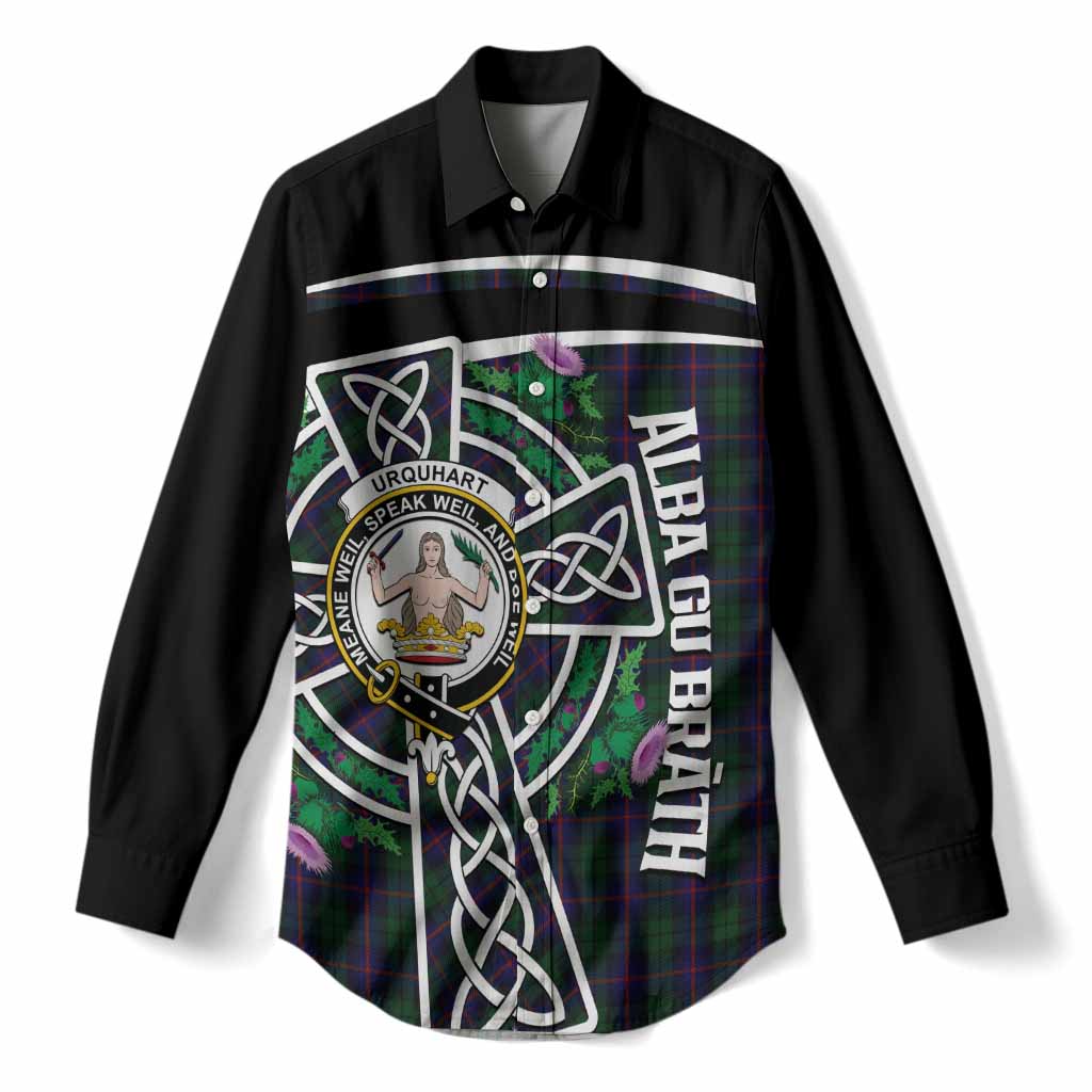 Urquhart Tartan Crest Women Casual Shirt Scottish Thistle Celtic Cross Alba Gu Brath