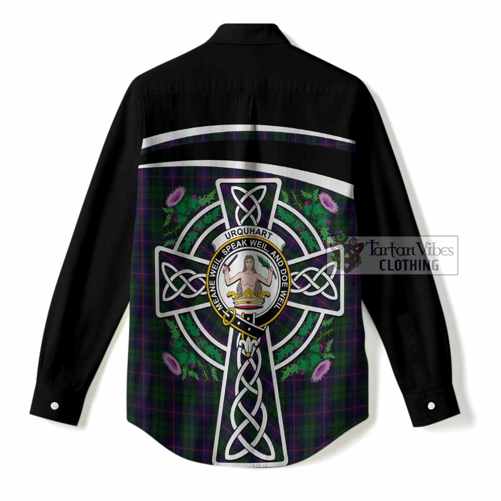 Urquhart Tartan Crest Women Casual Shirt Scottish Thistle Celtic Cross Alba Gu Brath