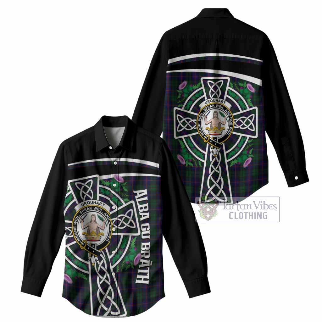 Urquhart Tartan Crest Women Casual Shirt Scottish Thistle Celtic Cross Alba Gu Brath
