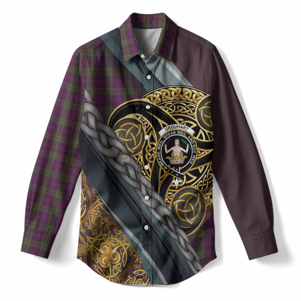 Urquhart Tartan Crest Women Casual Shirt Scottish Triskele Celtic
