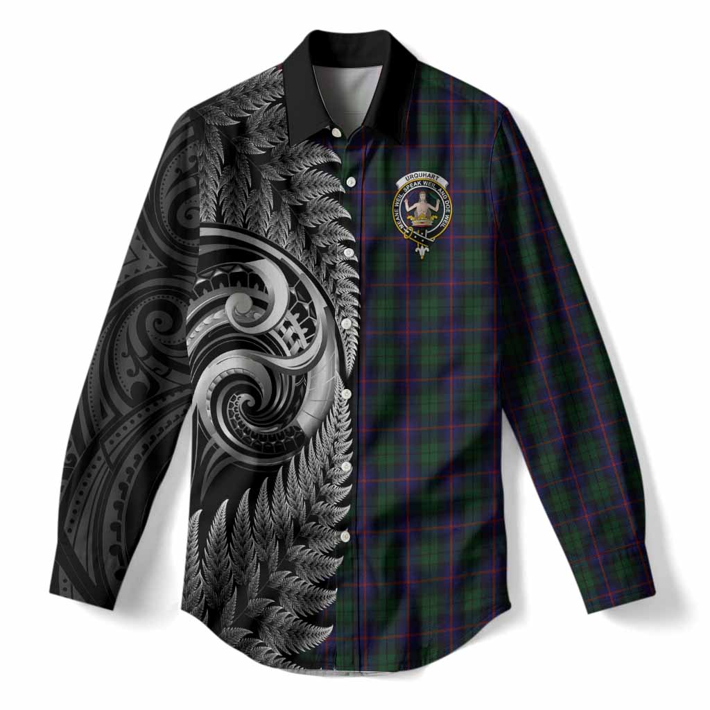 Urquhart Tartan Crest Women Casual Shirt With New Zealand Silver Fern Maori Koru