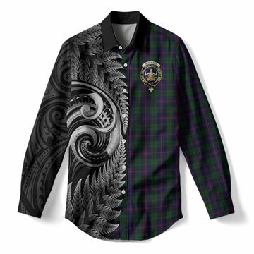 Urquhart Tartan Crest Women Casual Shirt With New Zealand Silver Fern Maori Koru