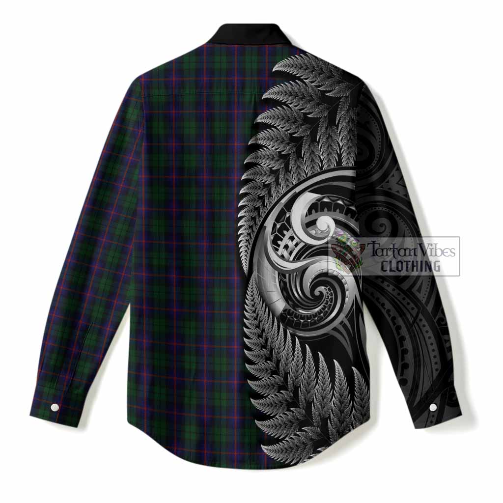 Urquhart Tartan Crest Women Casual Shirt With New Zealand Silver Fern Maori Koru