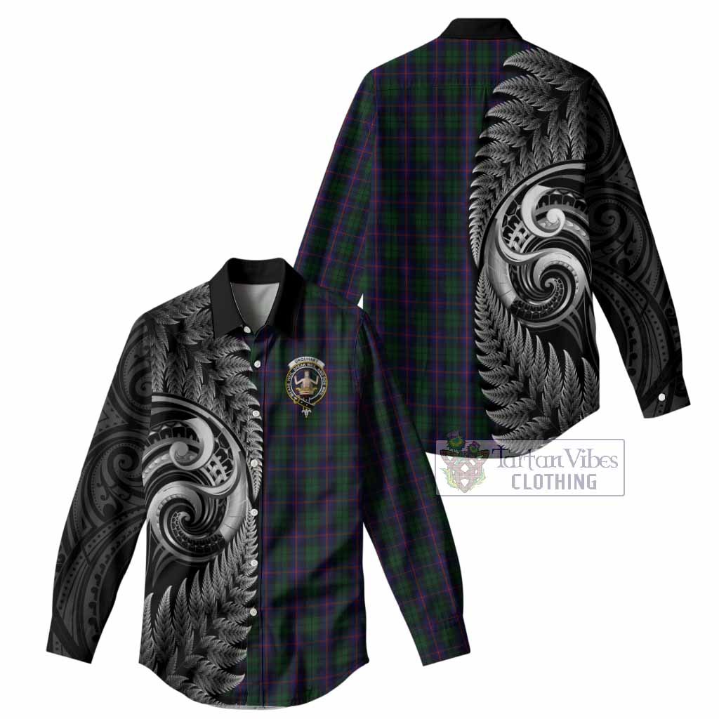 Urquhart Tartan Crest Women Casual Shirt With New Zealand Silver Fern Maori Koru