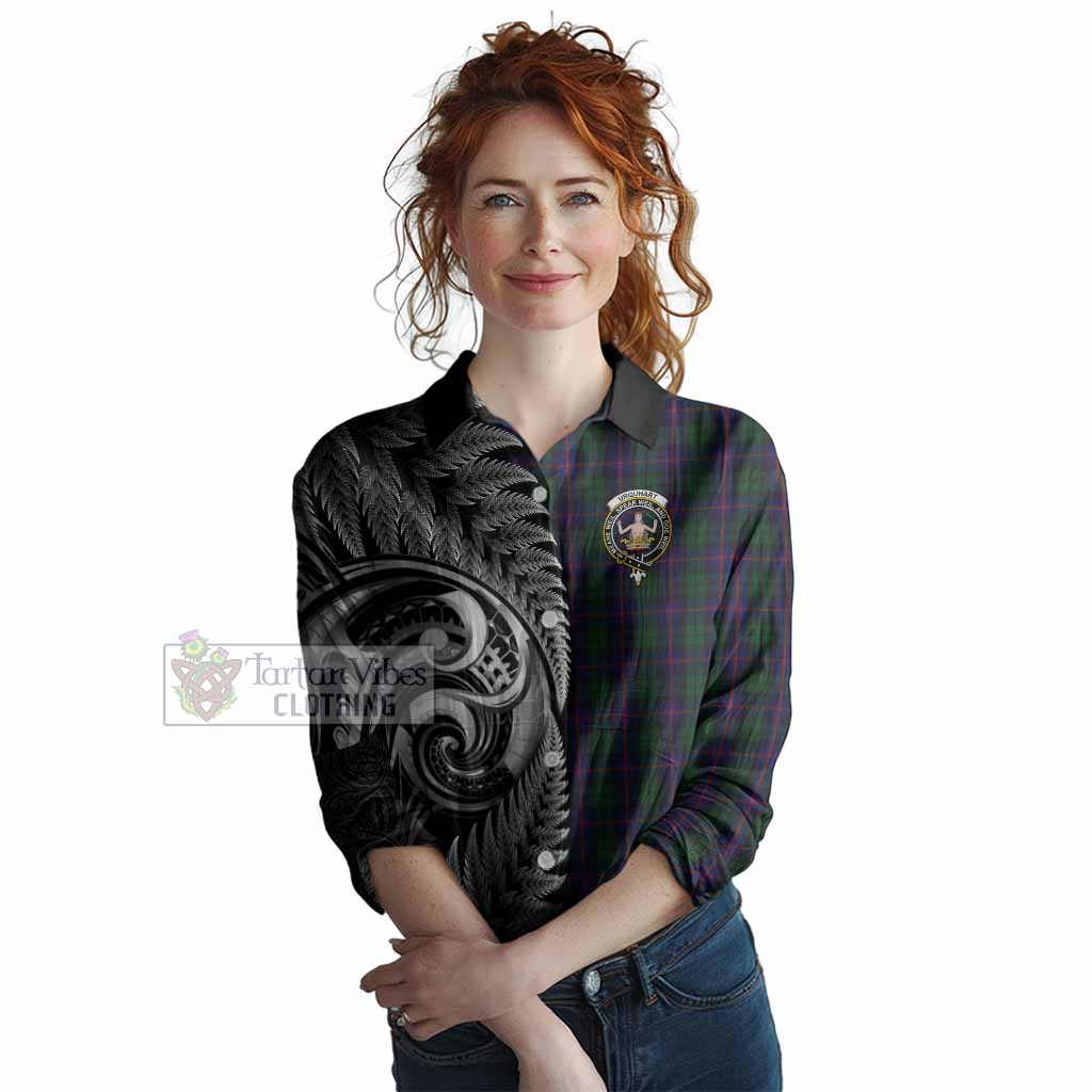 Urquhart Tartan Crest Women Casual Shirt With New Zealand Silver Fern Maori Koru