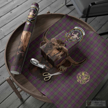 Urquhart Tartan Crest Wrapping Paper Scotland Heilan Coo Tartan Seamless Style
