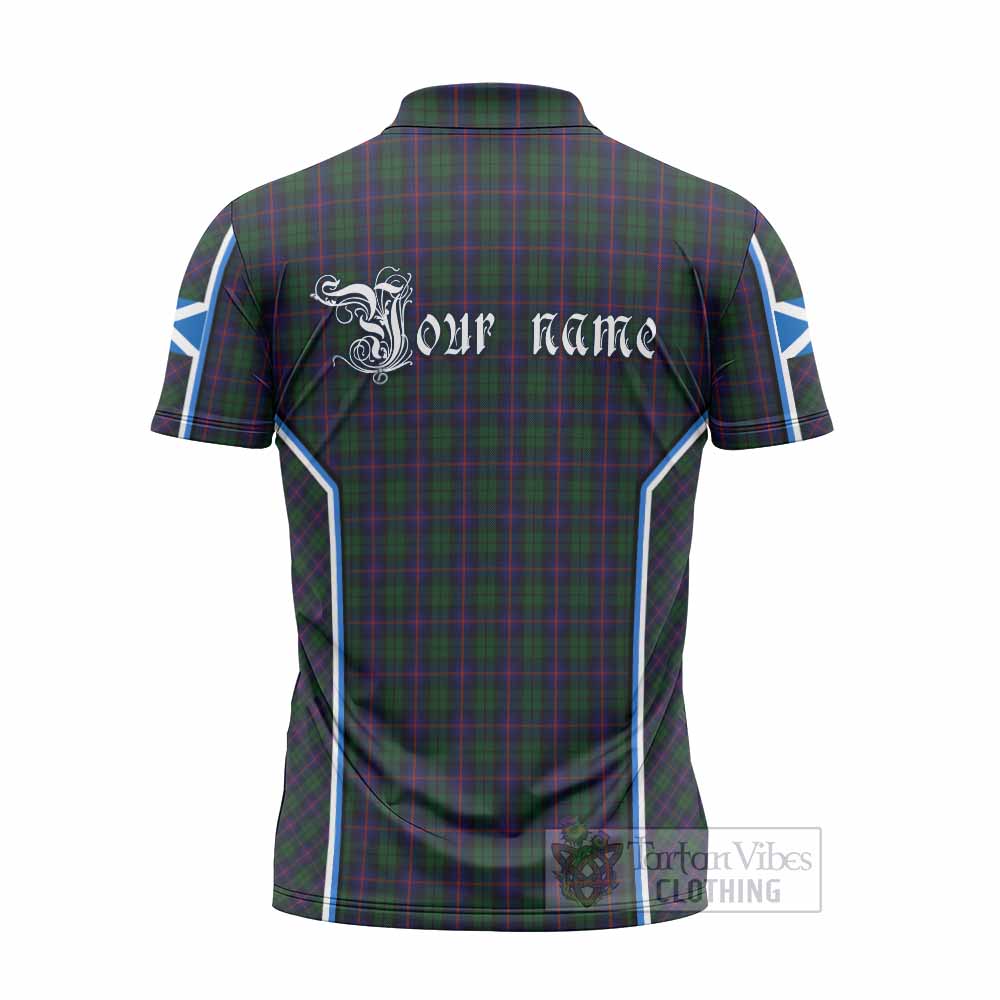 Urquhart Tartan Crest Zipper Polo Shirt Scotland Coat of Arm Flag Style - Tartan Vibes Clothing