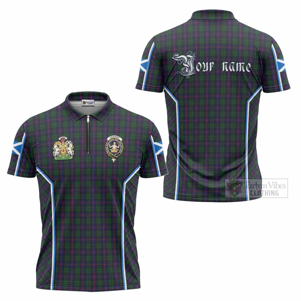 Urquhart Tartan Crest Zipper Polo Shirt Scotland Coat of Arm Flag Style - Tartan Vibes Clothing