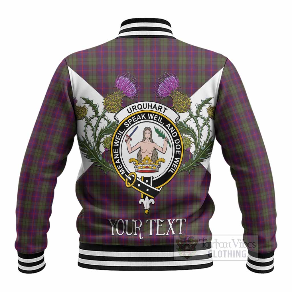 Urquhart Tartan Family Crest Baseball Jacket Scottish Burns Night Thistle Floral