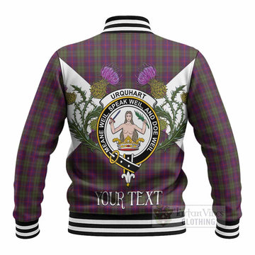 Urquhart Tartan Family Crest Baseball Jacket Scottish Burns Night Thistle Floral
