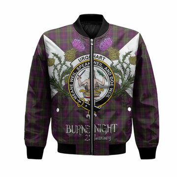 Urquhart Tartan Family Crest Bomber Jacket Scottish Burns Night Thistle Floral