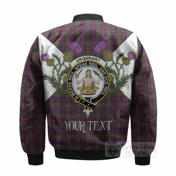 Urquhart Tartan Family Crest Bomber Jacket Scottish Burns Night Thistle Floral