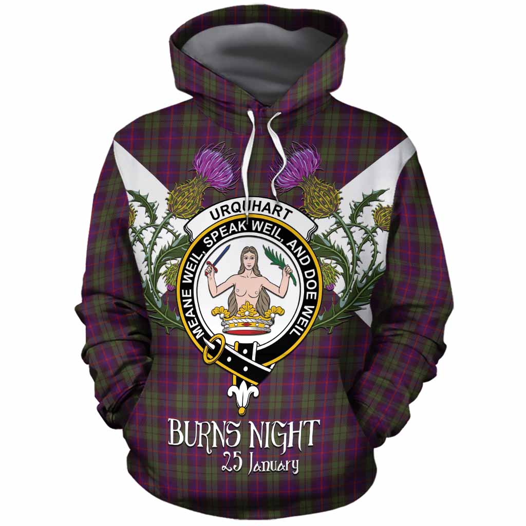 Urquhart Tartan Family Crest Cotton Hoodie Scottish Burns Night Thistle Floral