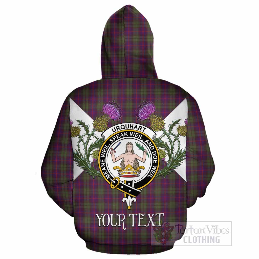 Urquhart Tartan Family Crest Cotton Hoodie Scottish Burns Night Thistle Floral