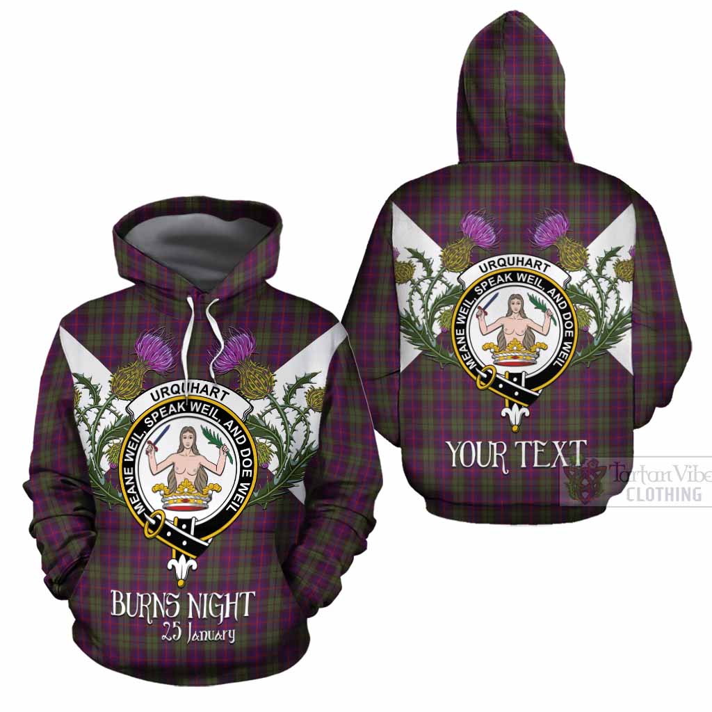 Urquhart Tartan Family Crest Cotton Hoodie Scottish Burns Night Thistle Floral