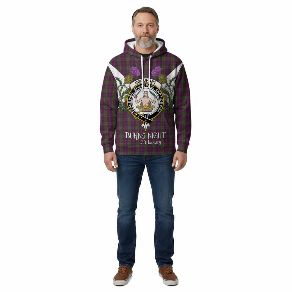 Urquhart Tartan Family Crest Cotton Hoodie Scottish Burns Night Thistle Floral