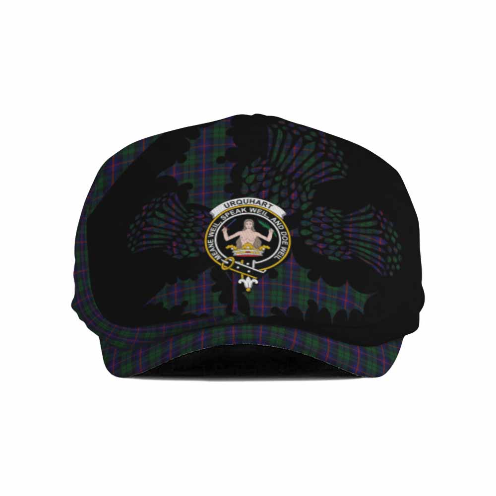 Urquhart Tartan Family Crest Flat Cap, Jeff Cap Scotland Thistle Floral