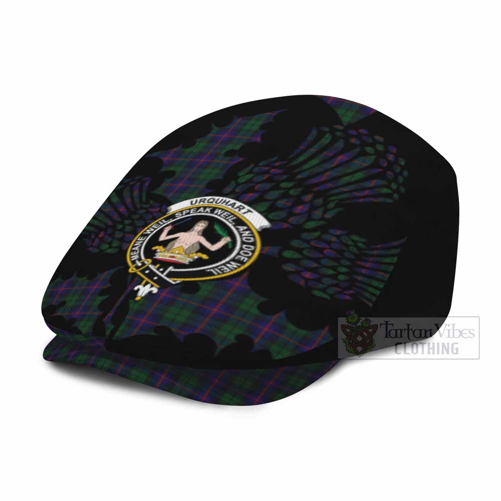 Urquhart Tartan Family Crest Flat Cap, Jeff Cap Scotland Thistle Floral