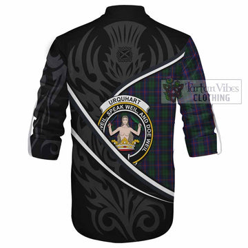 Urquhart Tartan Family Crest Ghillie Kilt Shirt Celtic Scottish Thistle Floral