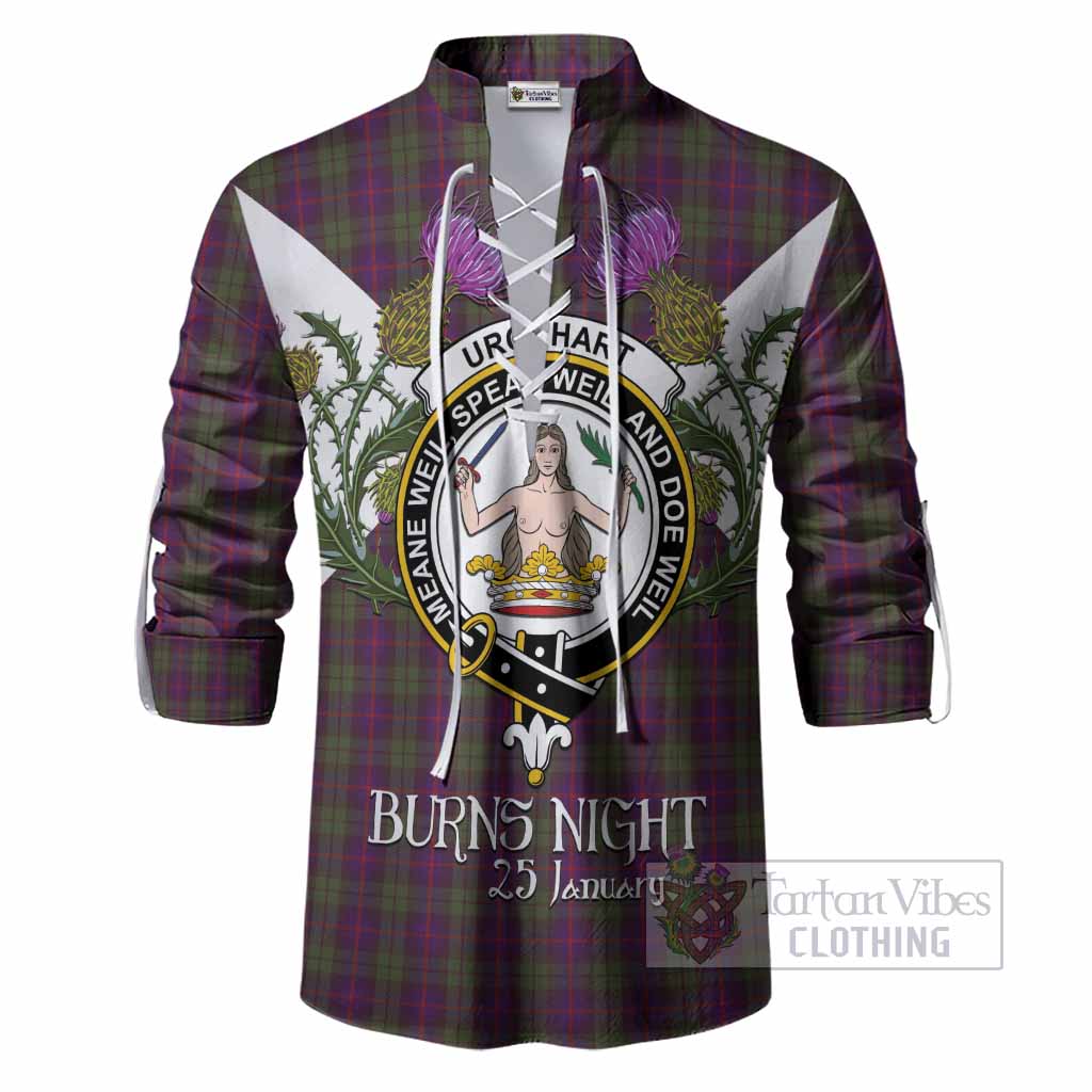 Urquhart Tartan Family Crest Ghillie Shirt Scottish Burns Night Thistle Floral