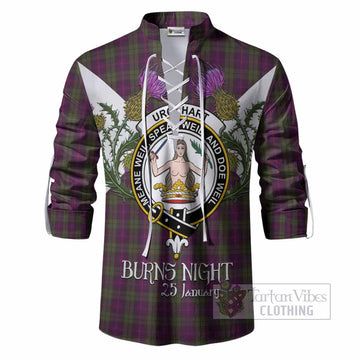 Urquhart Tartan Family Crest Ghillie Shirt Scottish Burns Night Thistle Floral