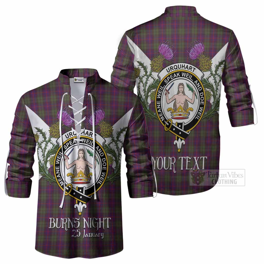 Urquhart Tartan Family Crest Ghillie Shirt Scottish Burns Night Thistle Floral