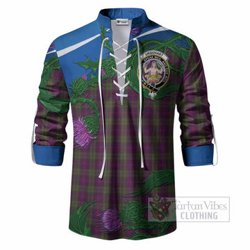 Urquhart Tartan Family Crest Ghillie Shirt Thistle in Minimalism