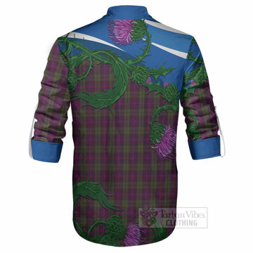 Urquhart Tartan Family Crest Ghillie Shirt Thistle in Minimalism