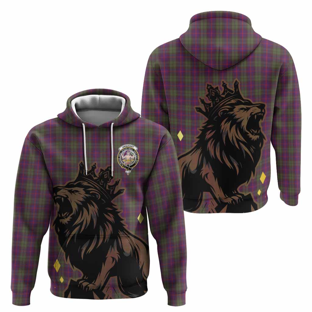 Urquhart Tartan Family Crest Hoodie Crowned Lion Roaring