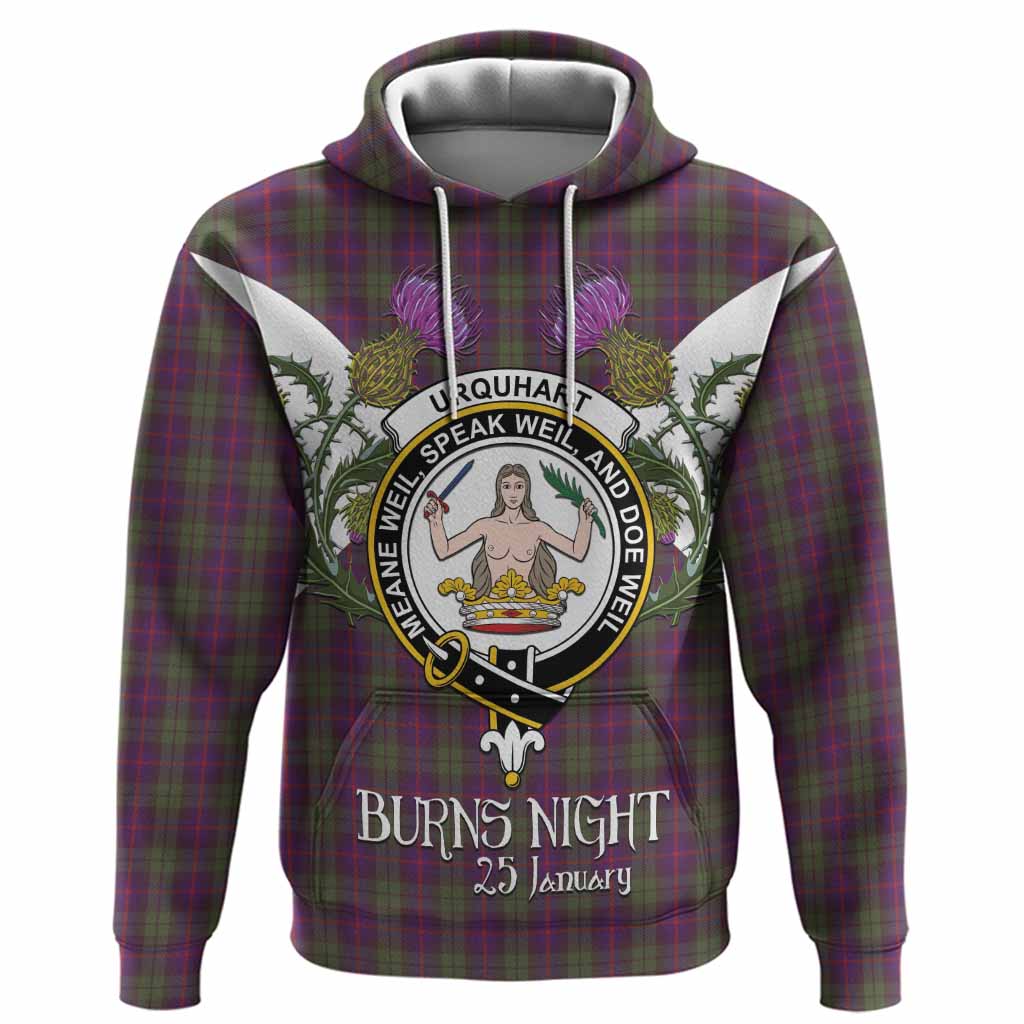 Urquhart Tartan Family Crest Hoodie Scottish Burns Night Thistle Floral