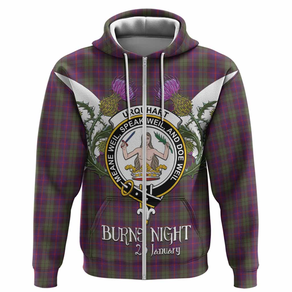 Urquhart Tartan Family Crest Hoodie Scottish Burns Night Thistle Floral