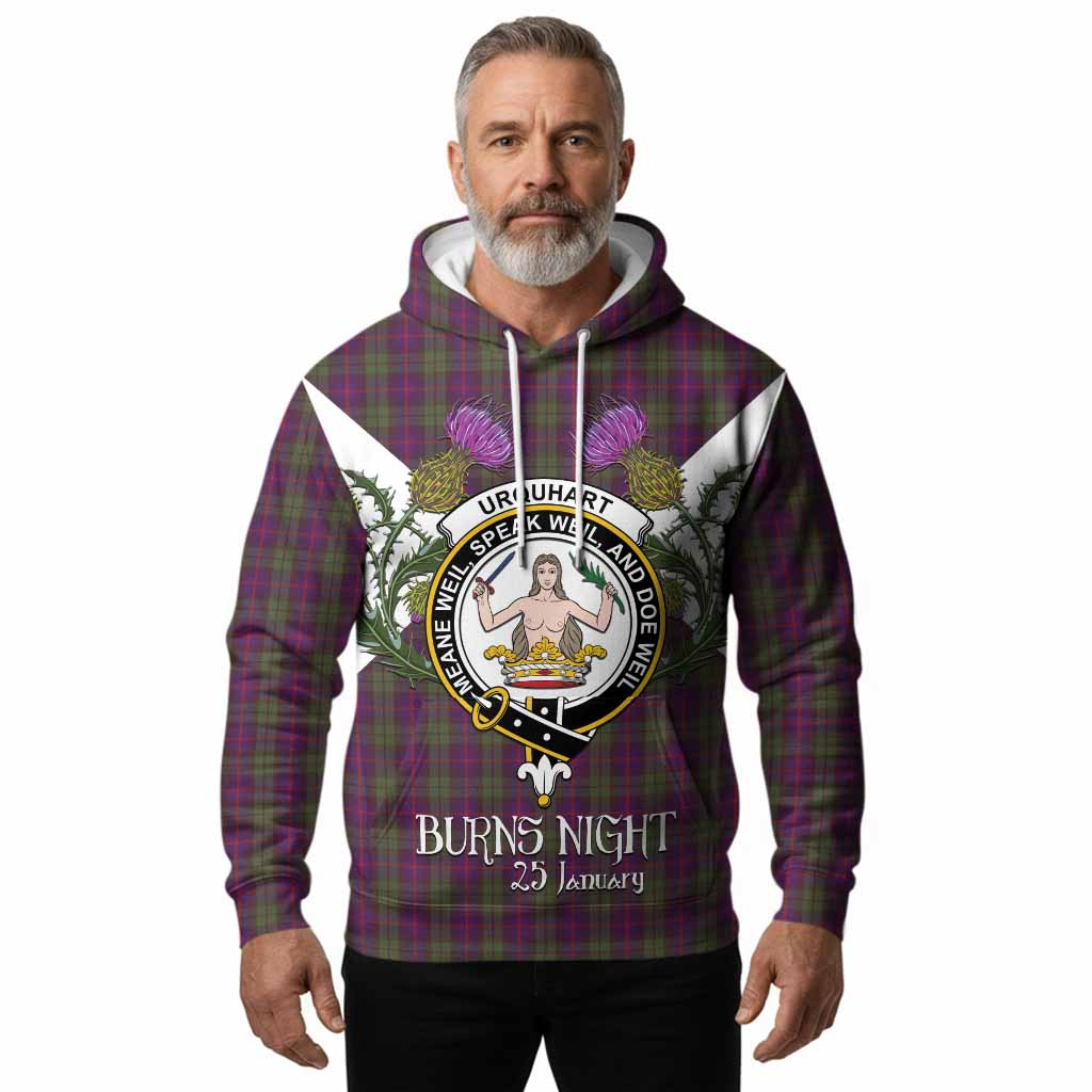 Urquhart Tartan Family Crest Hoodie Scottish Burns Night Thistle Floral