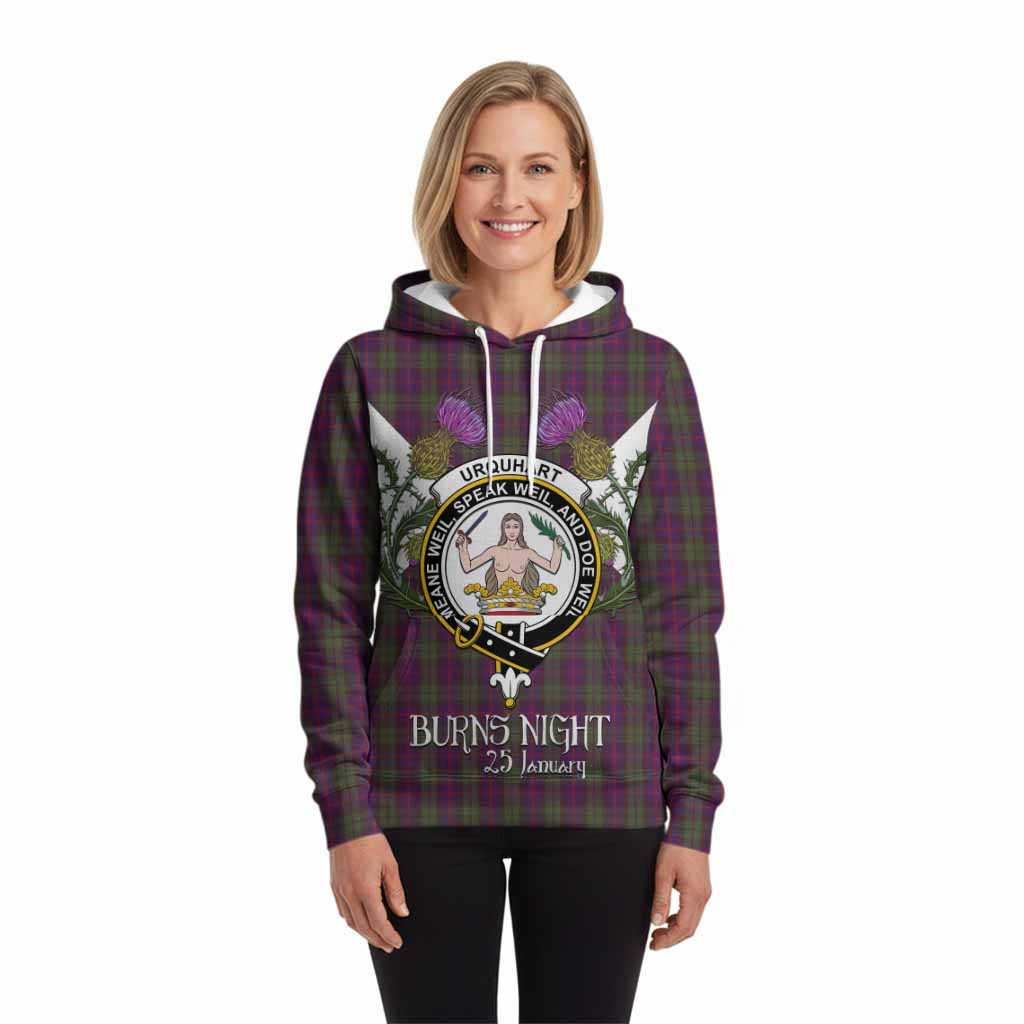 Urquhart Tartan Family Crest Hoodie Scottish Burns Night Thistle Floral