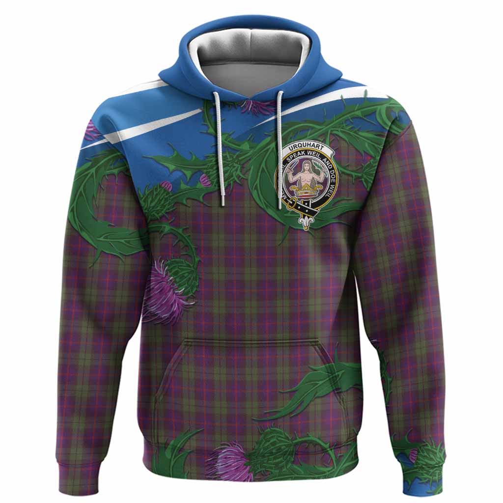 Urquhart Tartan Family Crest Hoodie Thistle in Minimalism
