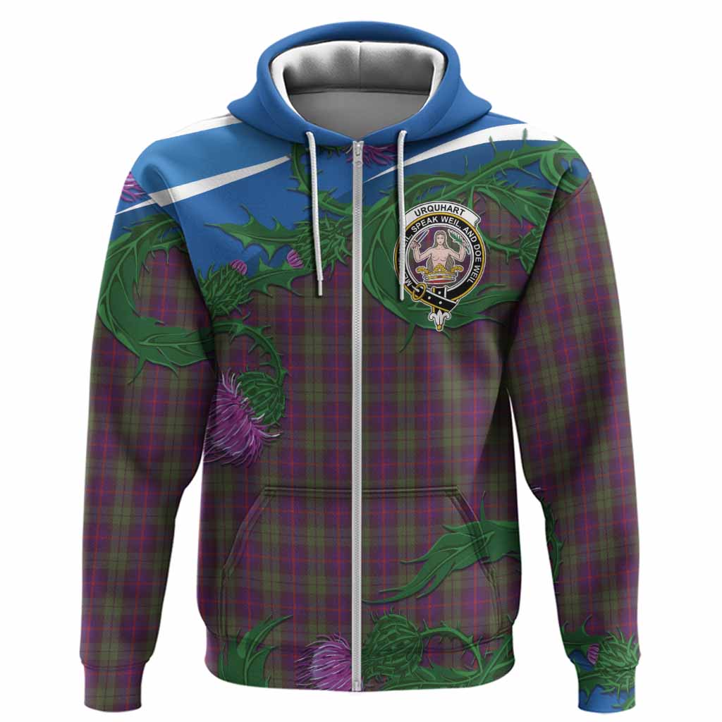 Urquhart Tartan Family Crest Hoodie Thistle in Minimalism