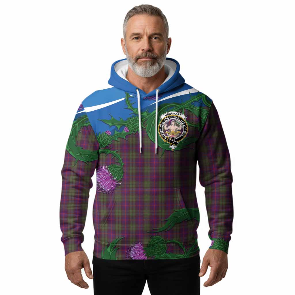 Urquhart Tartan Family Crest Hoodie Thistle in Minimalism