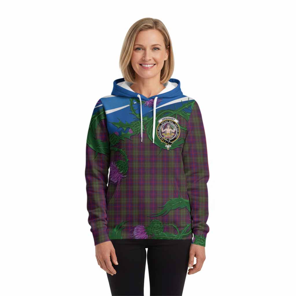 Urquhart Tartan Family Crest Hoodie Thistle in Minimalism