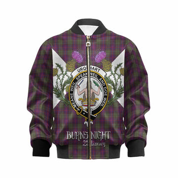 Urquhart Tartan Family Crest Kid Bomber Jacket Scottish Burns Night Thistle Floral