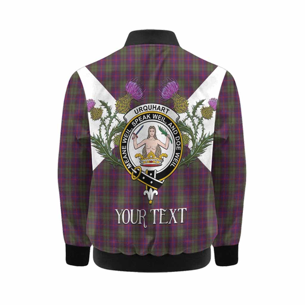 Urquhart Tartan Family Crest Kid Bomber Jacket Scottish Burns Night Thistle Floral