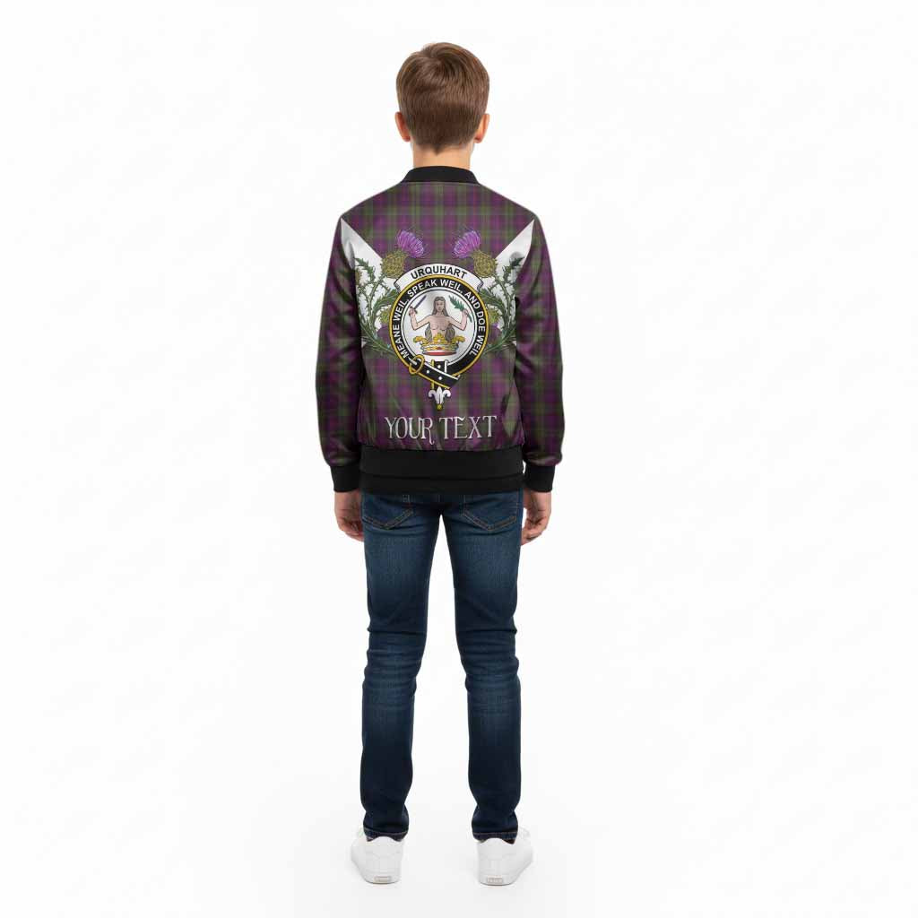 Urquhart Tartan Family Crest Kid Bomber Jacket Scottish Burns Night Thistle Floral