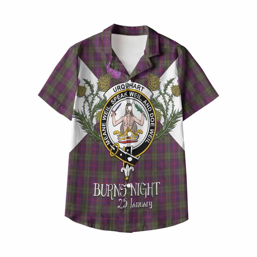 Urquhart Tartan Family Crest Kid Hawaiian Shirt Scottish Burns Night Thistle Floral