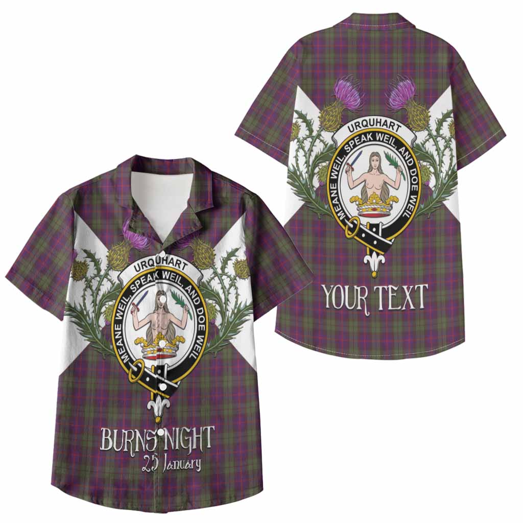 Urquhart Tartan Family Crest Kid Hawaiian Shirt Scottish Burns Night Thistle Floral