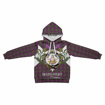 Urquhart Tartan Family Crest Kid Hoodie Scottish Burns Night Thistle Floral