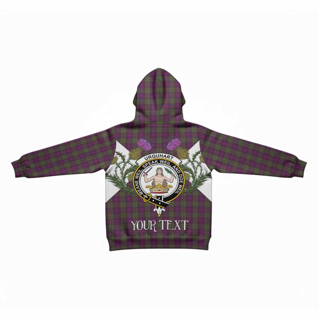 Urquhart Tartan Family Crest Kid Hoodie Scottish Burns Night Thistle Floral