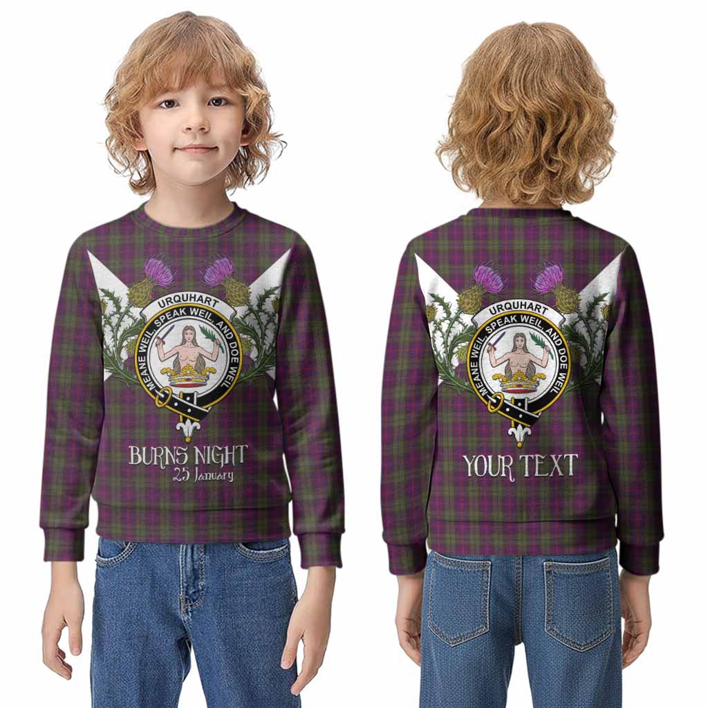 Urquhart Tartan Family Crest Kid Knitted Sweatshirt Scottish Burns Night Thistle Floral