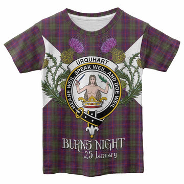 Urquhart Tartan Family Crest Kid T-shirt Scottish Burns Night Thistle Floral