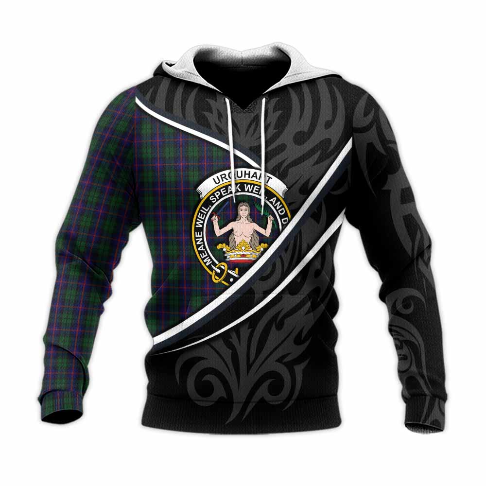 Urquhart Tartan Family Crest Knitted Hoodie Celtic Scottish Thistle Floral - Tartan Vibes Clothing