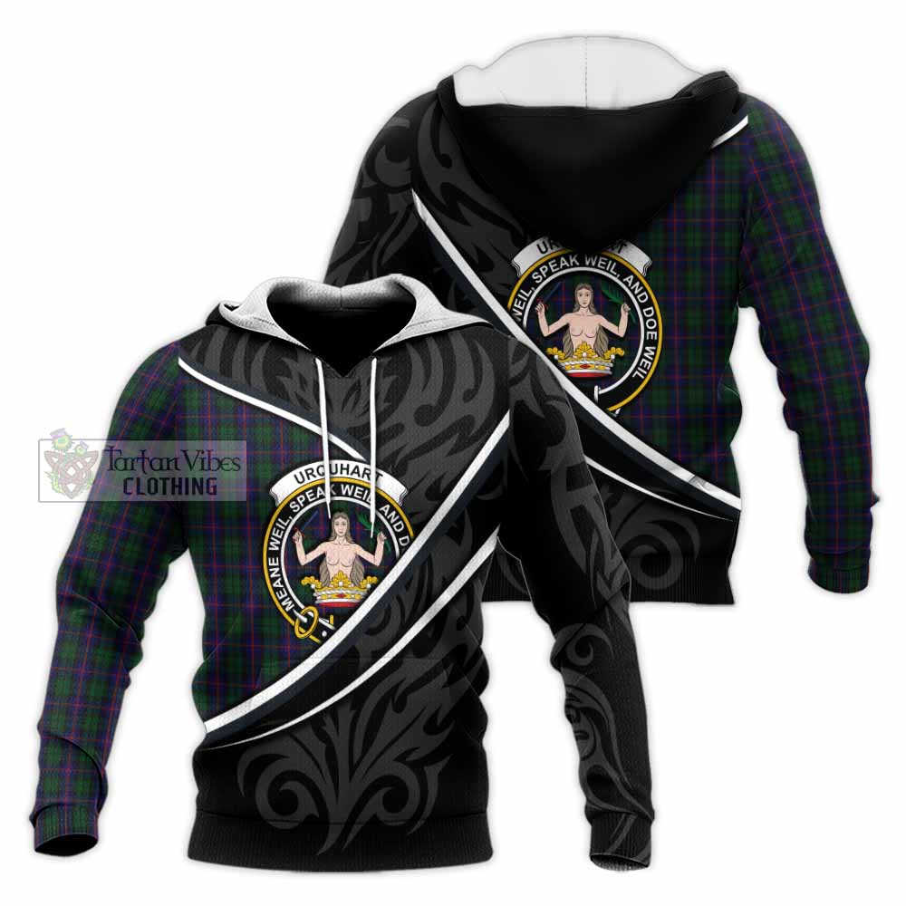 Urquhart Tartan Family Crest Knitted Hoodie Celtic Scottish Thistle Floral - Tartan Vibes Clothing