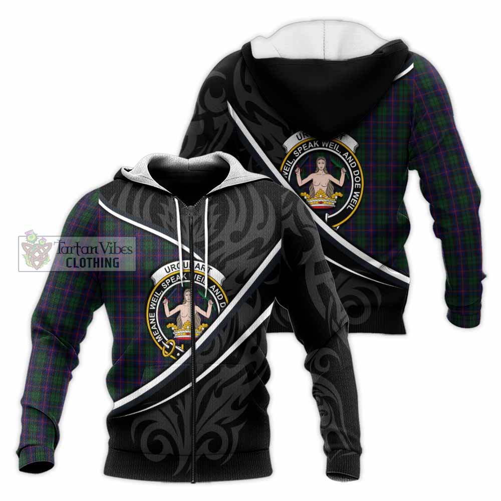 Urquhart Tartan Family Crest Knitted Hoodie Celtic Scottish Thistle Floral - Tartan Vibes Clothing